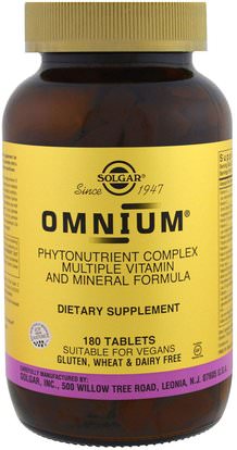 Solgar, Omnium, Phytonutrient Complex Multiple Vitamin and Mineral Formula, 180 Tablets ,الفيتامينات، الفيتامينات