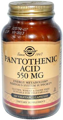 Solgar, Pantothenic Acid, 550 mg, 100 Vegetable Capsules ,الفيتامينات، فيتامين ب المعقدة