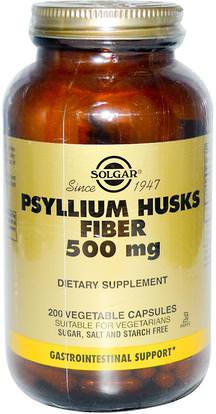Solgar, Psyllium Husks Fiber, 500 mg, 200 Vegetable Capsules ,المكملات الغذائية، قشر سيلليوم، كبسولات سيلليوم قشر