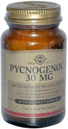 Solgar, Pycnogenol, 30 mg, 30 Vegetable Capsules ,والمكملات الغذائية، ومضادات الأكسدة، بيكنوغينول