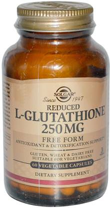 Solgar, Reduced L-Glutathione, Free Form, 250 mg, 60 Vegetable Capsules ,المكملات الغذائية، مضادات الأكسدة، ل الجلوتاثيون