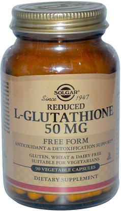 Solgar, Reduced L-Glutathione, Free Form, 50 mg, 90 Vegetable Capsules ,المكملات الغذائية، مضادات الأكسدة، ل الجلوتاثيون