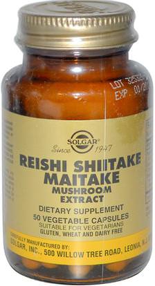 Solgar, Reishi Shiitake Maitake Mushroom Extract, 50 Vegetable Capsules ,المكملات الغذائية، الفطر الطبية، كبسولات الفطر، أدابتوغين