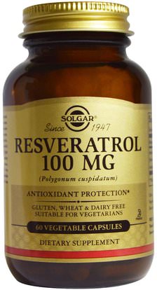 Solgar, Resveratrol, 100 mg, 60 Vegetable Capsules ,المكملات الغذائية، ريسفيراترول