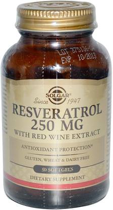 Solgar, Resveratrol, 250 mg, 30 Softgels ,المكملات الغذائية، ريسفيراترول
