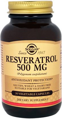 Solgar, Resveratrol, 500 mg, 30 Vegetable Capsules ,المكملات الغذائية، ريسفيراترول