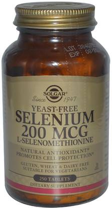 Solgar, Selenium, Yeast Free, 200 mcg, 250 Tablets ,المكملات الغذائية، مضادات الأكسدة، السيلينيوم
