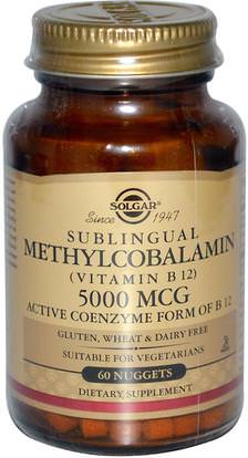 Solgar, Sublingual Methylcobalamin (Vitamin B12), 5000 mcg, 60 Nuggets ,الفيتامينات، وفيتامين ب، وفيتامين ب 12، وفيتامين ب 12 - ميثيلكوبالامين