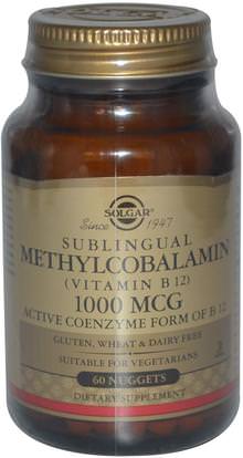 Solgar, Sublingual Methylcobalamin (Vitamin B12), 1000 mcg, 60 Nuggets ,الفيتامينات، وفيتامين ب، وفيتامين ب 12، وفيتامين ب 12 - ميثيلكوبالامين