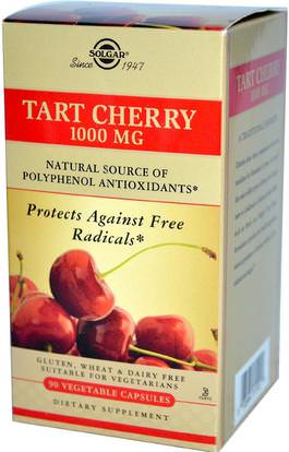 Solgar, Tart Cherry, 1000 mg, 90 Vegetable Capsules ,المكملات الغذائية، مقتطفات الفاكهة، الكرز (الفاكهة السوداء البرية)، مضادات الأكسدة