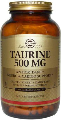 Solgar, Taurine, 500 mg, 250 Vegetable Capsules ,المكملات الغذائية، والأحماض الأمينية، التورين