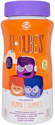 Solgar, U-Cubes, Childrens Vitamin C Gummies, 90 Gummiues ,صحة الأطفال، مكملات الأطفال، فيتامين ج، فيتامين ج غوميز