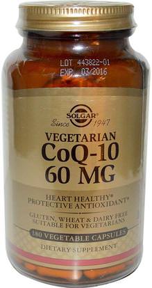 Solgar, Vegetarian CoQ-10, 60 mg, 180 Vegetable Capsules ,المكملات الغذائية، أنزيم q10