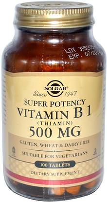 Solgar, Vitamin B1 (Thiamin), 500 mg, 100 Tablets ,الفيتامينات، فيتامين ب
