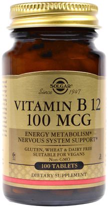 Solgar, Vitamin B12, 100 mcg, 100 Tablets ,الفيتامينات، فيتامين ب