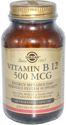 Solgar, Vitamin B12, 500 mcg, 250 Vegetable Capsules ,الفيتامينات، فيتامين ب، فيتامين ب 12