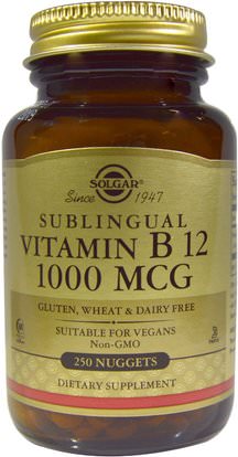 Solgar, Sublingual Vitamin B12, 1000 mcg, 250 Nuggets ,الفيتامينات، فيتامين ب