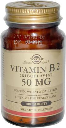 Solgar, Vitamin B2, 50 mg, 100 Tablets ,الفيتامينات، فيتامين ب، فيتامين b2 - الريبوفلافين