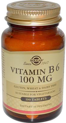 Solgar, Vitamin B6, 100 mg, 100 Tablets ,الفيتامينات، فيتامين ب، فيتامين b6 - البيريدوكسين