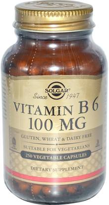 Solgar, Vitamin B6, 100 mg, 250 Vegetable Capsules ,الفيتامينات، فيتامين ب