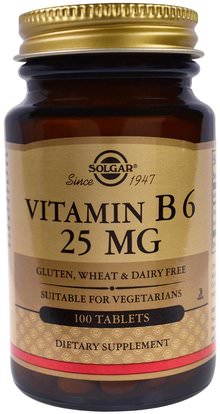 Solgar, Vitamin B6, 25 mg, 100 Tablets ,الفيتامينات، فيتامين ب