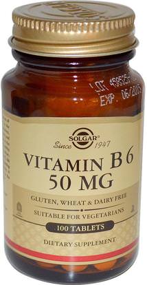 Solgar, Vitamin B6, 50 mg, 100 Tablets ,الفيتامينات، فيتامين ب، فيتامين b6 - البيريدوكسين