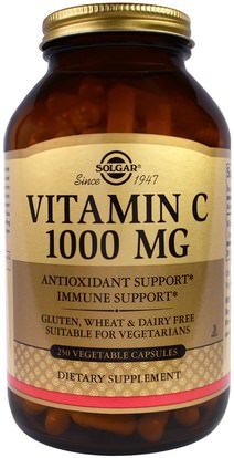 Solgar, Vitamin C, 1000 mg, 250 Vegetable Capsules ,المكملات الغذائية، مضادات الأكسدة، الفيتامينات