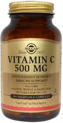 Solgar, Vitamin C, 500 mg, 100 Vegetable Capsules ,الفيتامينات، فيتامين ج
