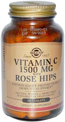 Solgar, Vitamin C With Rose Hips, 1500 mg, 90 Tablets ,الفيتامينات، فيتامين ج بيوفلافونويدس الورود