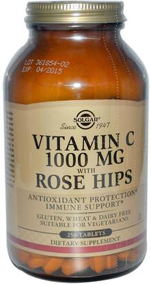 Solgar, Vitamin C With Rose Hips, 1000 mg, 250 Tablets ,والمكملات الغذائية، ومضادات الأكسدة، وفيتامين ج