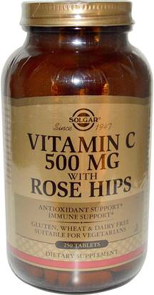 Solgar, Vitamin C With Rose Hips, 500 mg, 250 Tablets ,الفيتامينات، فيتامين ج بيوفلافونويدس الورود