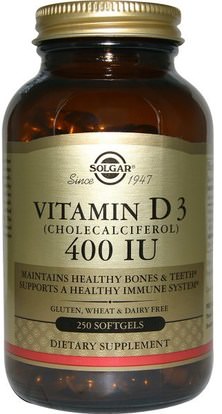 Solgar, Vitamin D3 (Cholecalciferol), 400 IU, 250 Softgels ,الفيتامينات، فيتامين d3