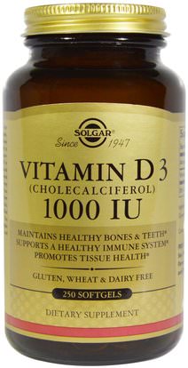 Solgar, Vitamin D3 (Cholecalciferol), 1000 IU, 250 Softgels ,الفيتامينات، فيتامين d3