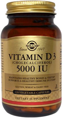 Solgar, Vitamin D3 (Cholecalciferol), 5000 IU, 120 Vegetable Capsules ,الفيتامينات، فيتامين d3