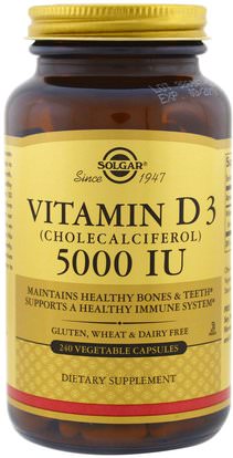 Solgar, Vitamin D3 (Cholecalciferol), 5000 IU, 240 Vegetable Capsules ,الفيتامينات، فيتامين d3