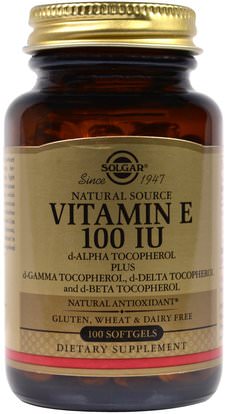 Solgar, Natural Vitamin E, 100 IU, d-Alpha Tocopherol & Mixed Tocopherols, 100 Softgels ,الفيتامينات، فيتامين e