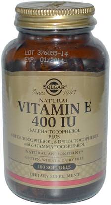 Solgar, Natural Vitamin E, 400 IU, d-Alpha Tocopherol & Mixed Tocopherols 100 Softgels ,الفيتامينات، فيتامين e، فيتامين e مختلطة توكوفيرولز