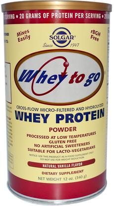 Solgar, Whey To Go, Whey Protein Powder, Natural Vanilla Flavor, 12 oz (340 g) ,المكملات الغذائية، بروتين مصل اللبن