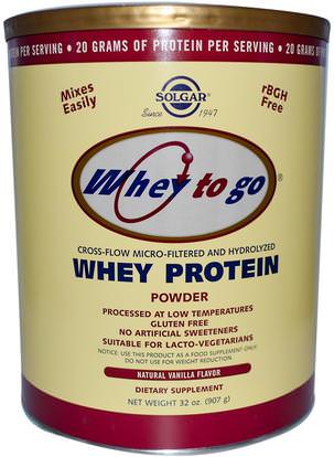 Solgar, Whey To Go, Whey Protein Powder, Natural Vanilla Flavor, 32 oz (907 g) ,المكملات الغذائية، بروتين مصل اللبن