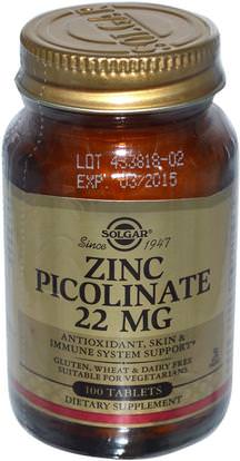 Solgar, Zinc Picolinate, 100 Tablets ,المكملات الغذائية، المعادن، الزنك