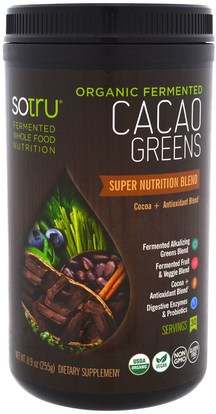 SoTru, Organic Fermented, Cacao Greens, Super Nutrition Blend, 8.9 oz (255 g) ,المكملات الغذائية، سوبرفوودس، الخضر