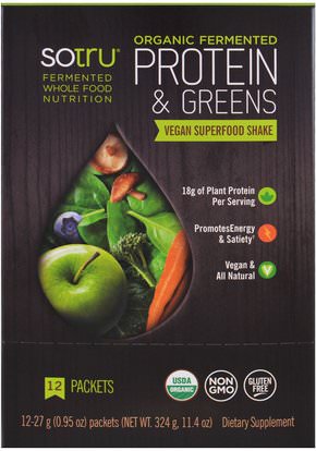 SoTru, Organic Fermented Protein & Greens, Vegan Superfood Shake, 12 Packets, 0.95 oz (27 g) Each ,والمكملات الغذائية، سوبرفوودس، والبروتين