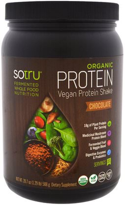 SoTru, Organic Vegan Protein Shake, Chocolate, 20.7 oz (588 g) ,والمكملات الغذائية، والبروتين