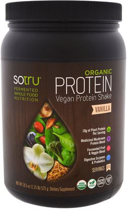SoTru, Organic Vegan Protein Shake, Vanilla, 18.5 oz (525 g) ,والمكملات الغذائية، والبروتين