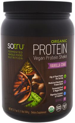 SoTru, Organic Vegan Protein Shake, Vanilla Chai, 17.7 oz (504 g) ,والمكملات الغذائية، سوبرفوودس، والبروتين