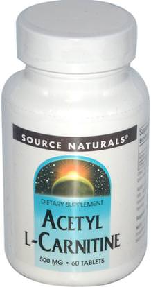 Source Naturals, Acetyl L-Carnitine, 500 mg, 60 Tablets ,المكملات الغذائية، والأحماض الأمينية، ل كارنيتين، أسيتيل ل كارنيتين