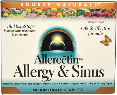 Source Naturals, Allercetin, Allergy & Sinus, 48 Homeopathic Tablets ,والمكملات الغذائية، المثلية، والحساسية