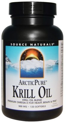 Source Naturals, Arctic Pure, Krill Oil, 500 mg, 120 Softgels ,المكملات الغذائية، إيفا أوميجا 3 6 9 (إيبا دا)، زيت السمك، زيت الكريل