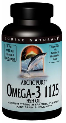 Source Naturals, Arctic Pure, Omega-3 1125 Enteric Coated Fish Oil, 1,125 mg, 60 Softgels ,المكملات الغذائية، إيفا أوميجا 3 6 9 (إيبا دا)، زيت السمك، سوفتغيلس زيت السمك