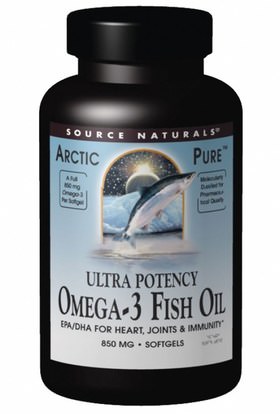 Source Naturals, Arctic Pure, Omega-3 Fish Oil, Ultra Potency, 850 mg, 60 Softgels ,المكملات الغذائية، إيفا أوميجا 3 6 9 (إيبا دا)، زيت السمك، سوفتغيلس زيت السمك
